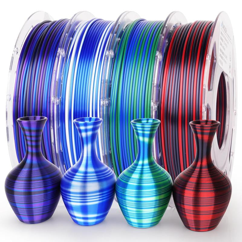 AMOLEN PLA Silk S-Series Shiny Multicolor Rainbow 3D Printer Filament, 1.75Mm