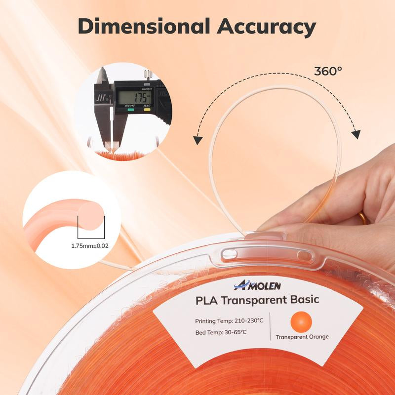 AMOLEN PLA Crystal-Transparent Filament 1.75Mm,1Kg