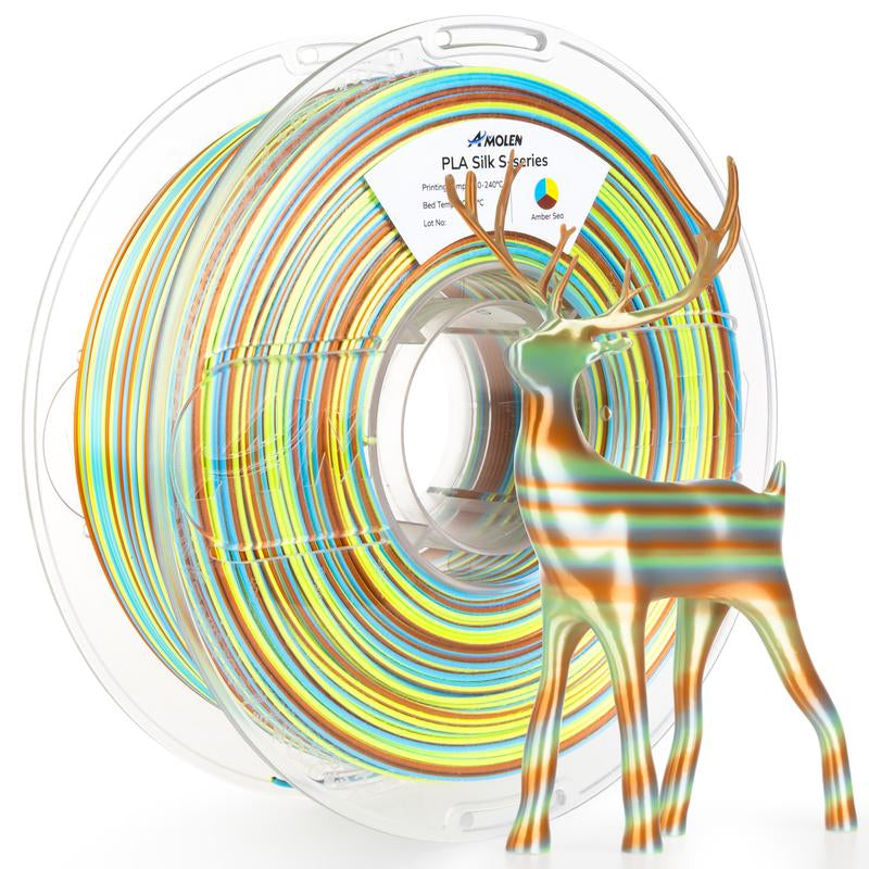 AMOLEN PLA Silk S-Series Shiny Multicolor Rainbow 3D Printer Filament, 1.75Mm
