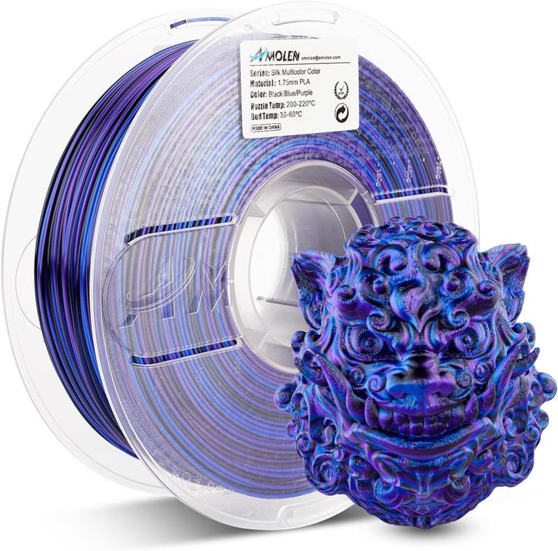 AMOLEN PLA Silk S-Series Shiny Multicolor Rainbow 3D Printer Filament, 1.75Mm