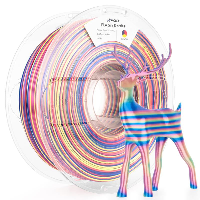 AMOLEN PLA Silk S-Series Shiny Multicolor Rainbow 3D Printer Filament, 1.75Mm