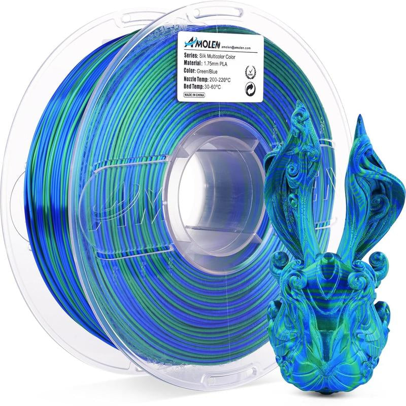 AMOLEN PLA Silk S-Series Shiny Multicolor Rainbow 3D Printer Filament, 1.75Mm
