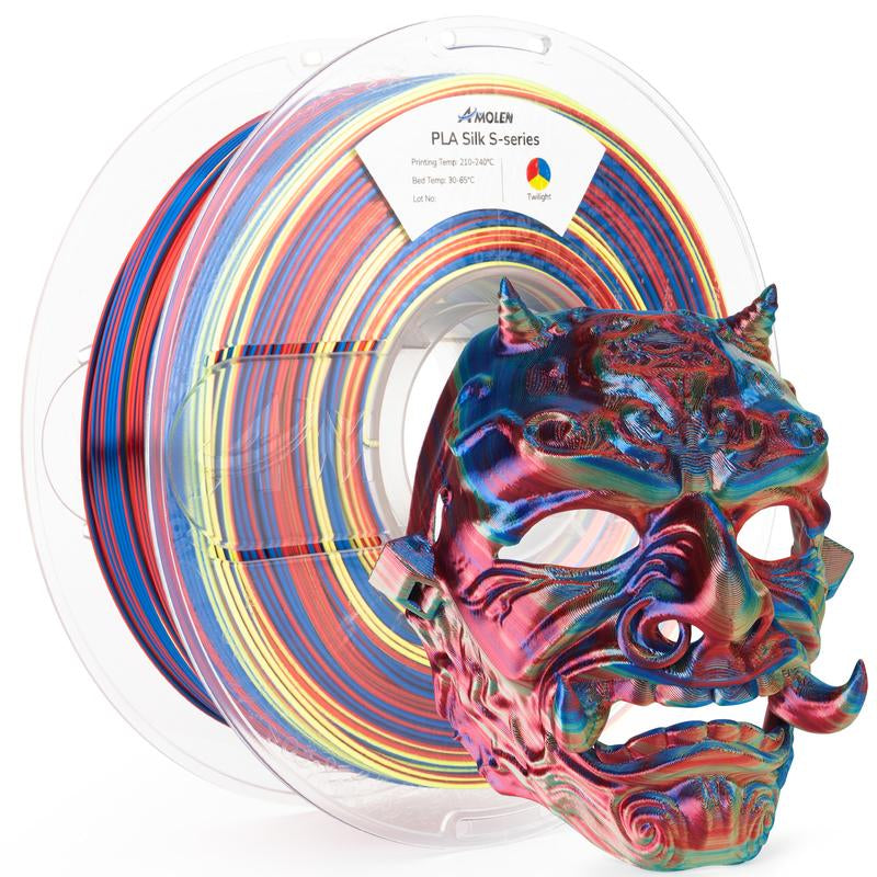 AMOLEN PLA Silk S-Series Shiny Multicolor Rainbow 3D Printer Filament, 1.75Mm