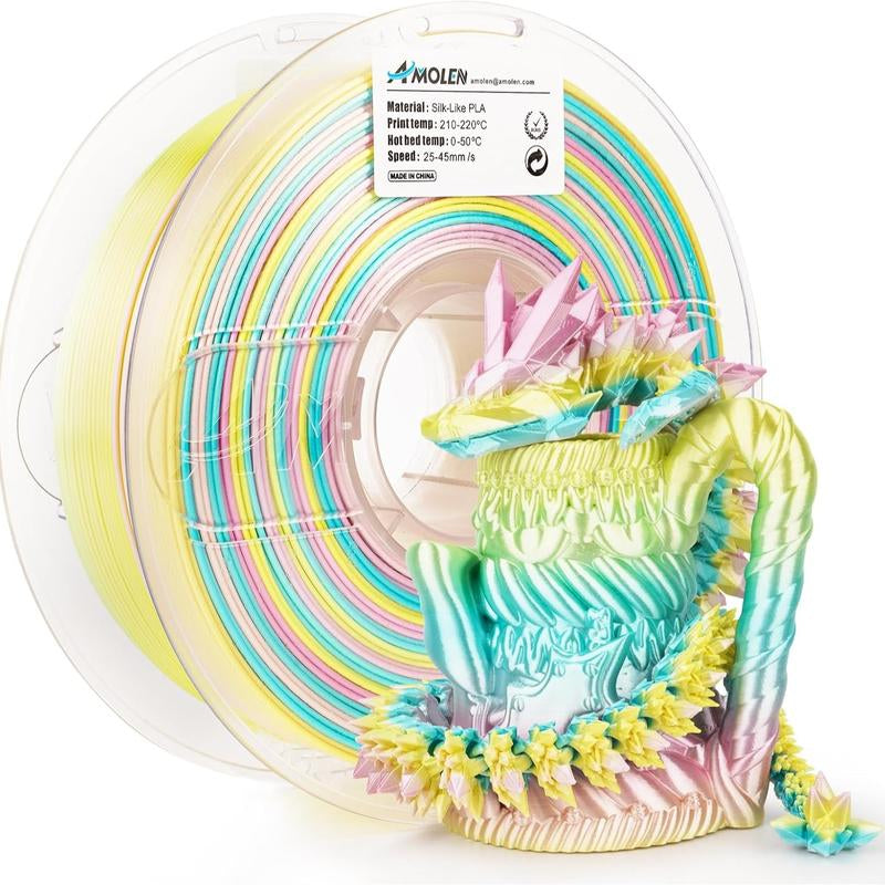 Amolen Silk Multicolor Rainbow PLA Filament, 1.75Mm