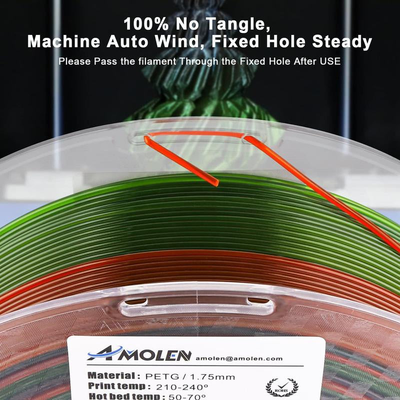 AMOLEN Transparent Rainbow PETG 3D Filament,1.75Mm