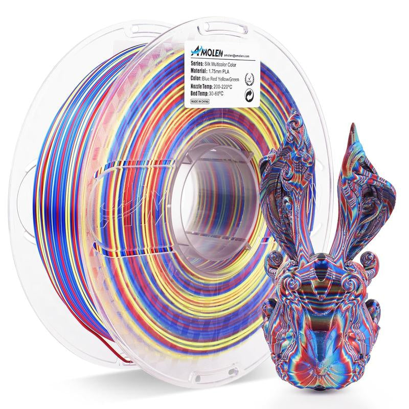 AMOLEN PLA Silk S-Series Shiny Multicolor Rainbow 3D Printer Filament, 1.75Mm