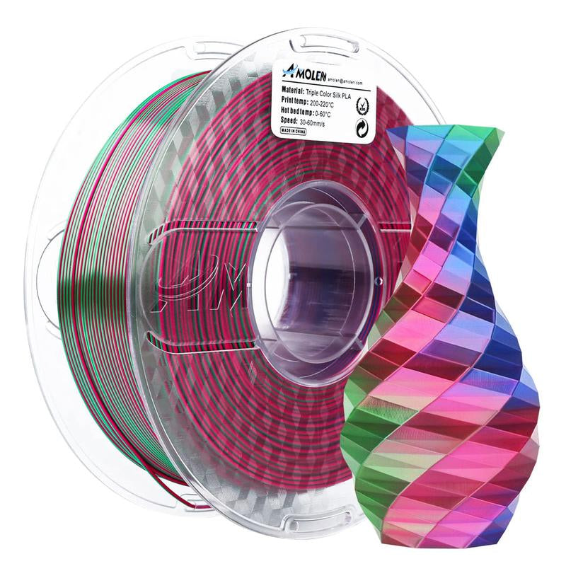 AMOLEN  PLA Silk Triple Color 3D Printing Filament, 1.75Mm