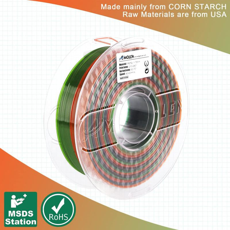 AMOLEN Transparent Rainbow PETG 3D Filament,1.75Mm