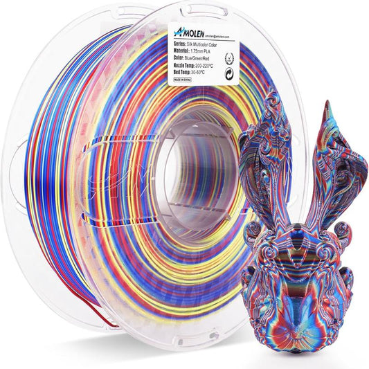 AMOLEN PLA Silk S-Series Shiny Multicolor Rainbow 3D Printer Filament, 1.75Mm