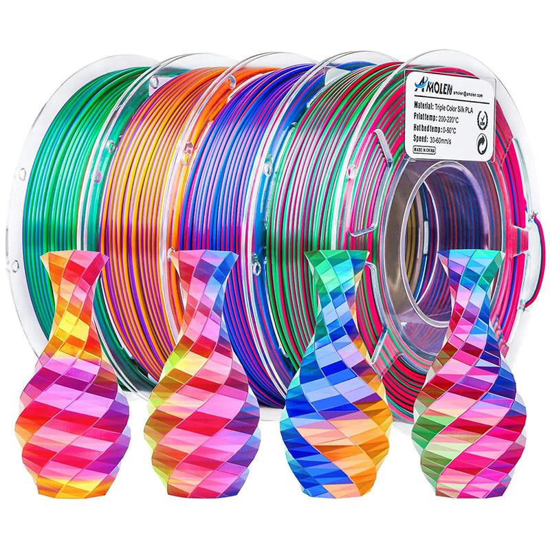 AMOLEN  PLA Silk Triple Color 3D Printing Filament, 1.75Mm