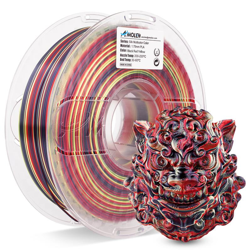AMOLEN PLA Silk S-Series Shiny Multicolor Rainbow 3D Printer Filament, 1.75Mm